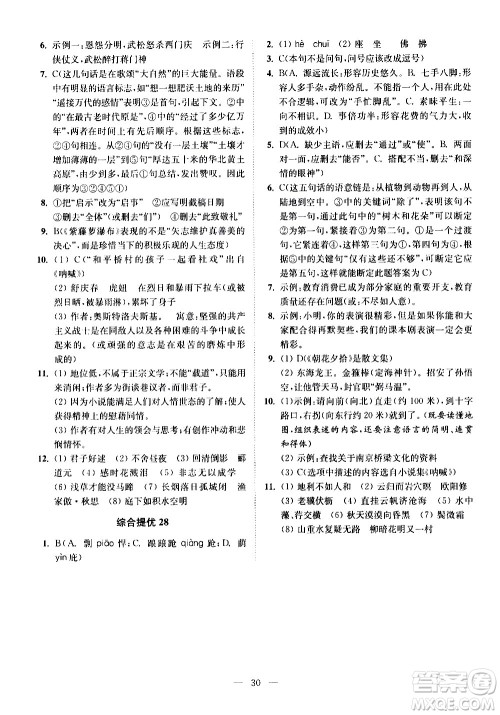 江苏凤凰科学技术出版社2021中考语文小题狂做提优版通用版答案