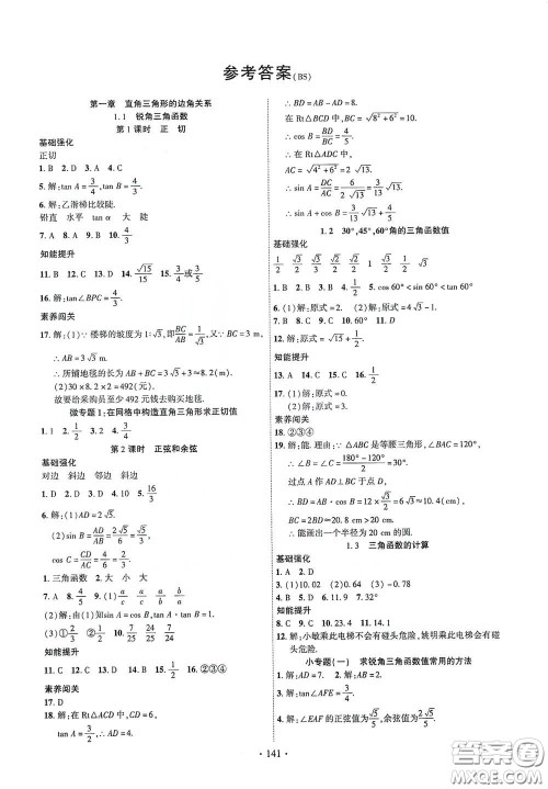 宁夏人民教育出版社2021畅优新课堂九年级数学下册北师大版江西专版答案