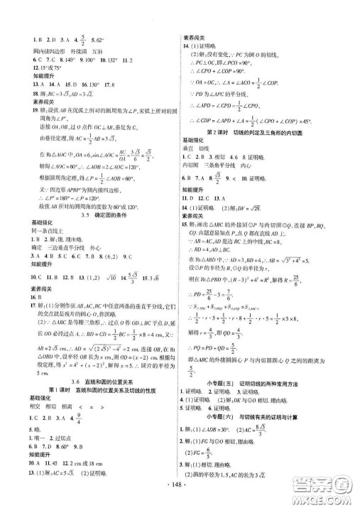 宁夏人民教育出版社2021畅优新课堂九年级数学下册北师大版江西专版答案