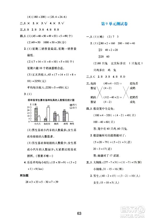 陕西人民教育出版社2021新课程学习与评价四年级数学下A人教版答案