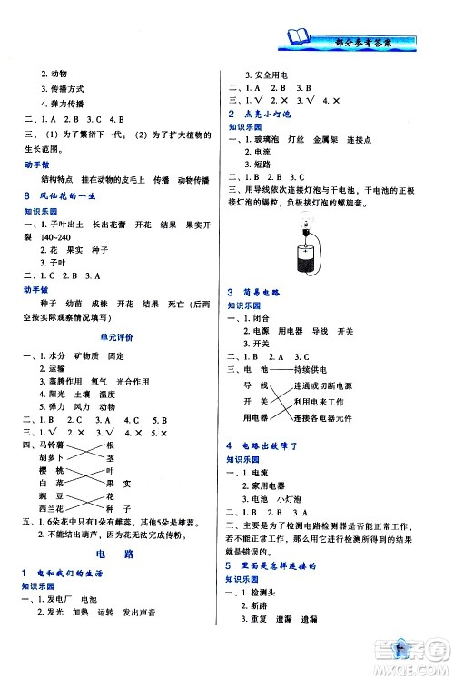 陕西人民教育出版社2021新课程学习与评价四年级科学下K人教版答案