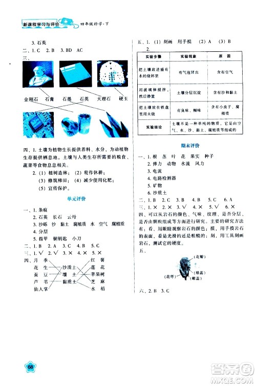 陕西人民教育出版社2021新课程学习与评价四年级科学下K人教版答案