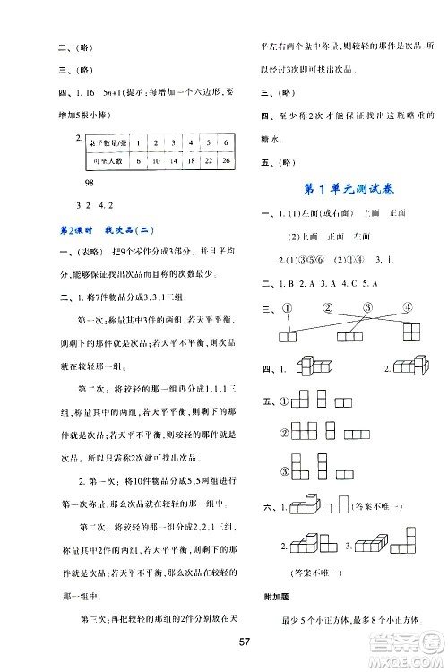 陕西人民教育出版社2021新课程学习与评价五年级数学下A人教版答案