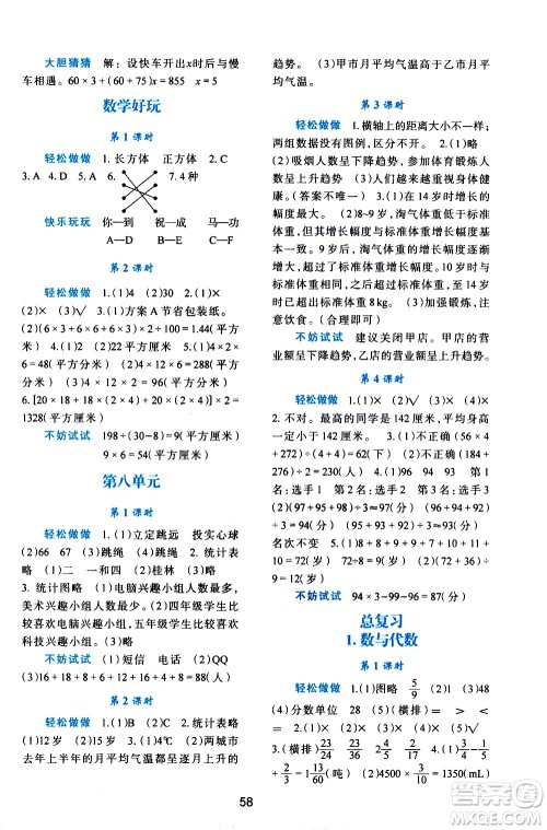 陕西人民教育出版社2021新课程学习与评价五年级数学下C北师大版答案