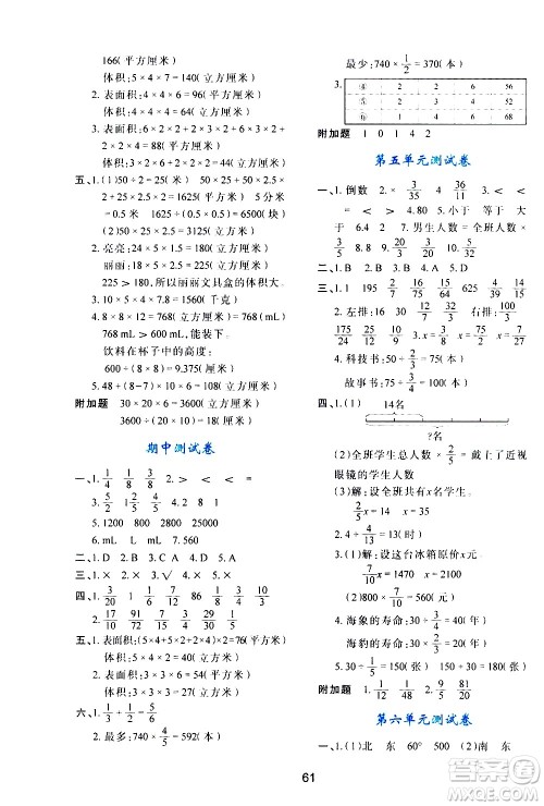 陕西人民教育出版社2021新课程学习与评价五年级数学下C北师大版答案