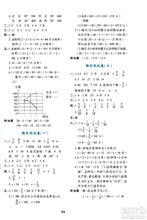 陕西人民教育出版社2021新课程学习与评价五年级数学下C北师大版答案