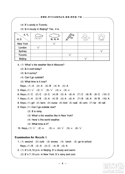宁波出版社2021学习方法指导丛书英语四年级下册人教版答案 宁波出版社2021学习方法指导丛书英语四年级下册人教版答案