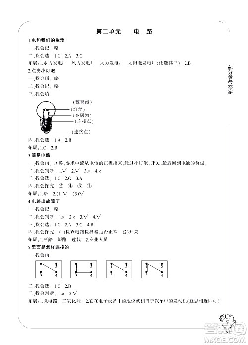 宁波出版社2021学习方法指导丛书科学四年级下册教科版答案