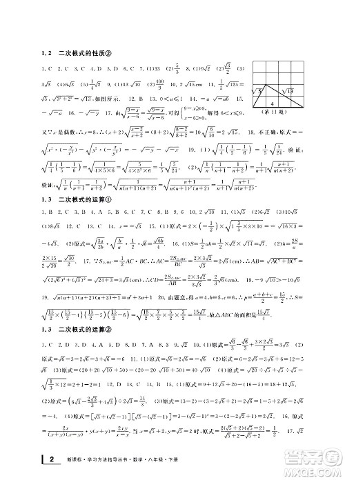 宁波出版社2021学习方法指导丛书数学八年级下册浙教版答案 宁波出版社2021学习方法指导丛书数学八年级下册浙教版答案
