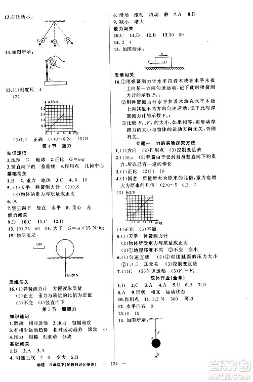 新疆青少年出版社2021黄冈100分闯关物理八年级下教科版答案 新疆青少年出版社2021黄冈100分闯关物理八年级下教科版答案