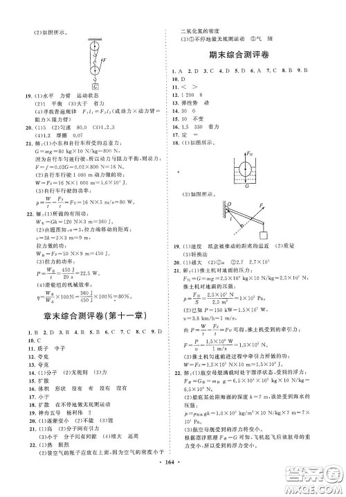 海南出版社2021新课程同步练习册八年级物理下册沪科版答案