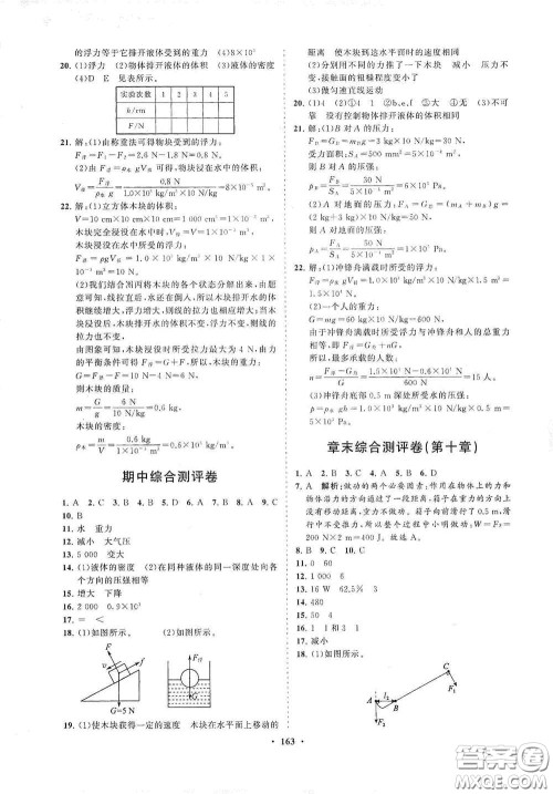 海南出版社2021新课程同步练习册八年级物理下册沪科版答案