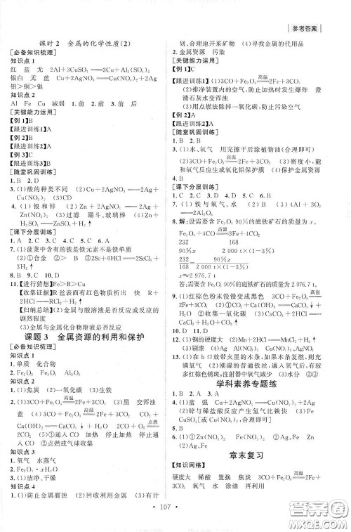 山东人民出版社2021初中同步练习册九年级化学下册人教版答案