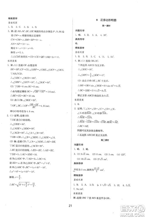山东教育出版社2021初中同步练习册九年级数学下册鲁教版五四学制答案