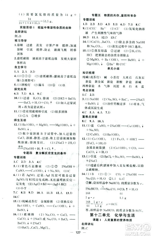 新疆青少年出版社2021黄冈100分闯关化学九年级下人教版答案 新疆青少年出版社2021黄冈100分闯关化学九年级下人教版答案
