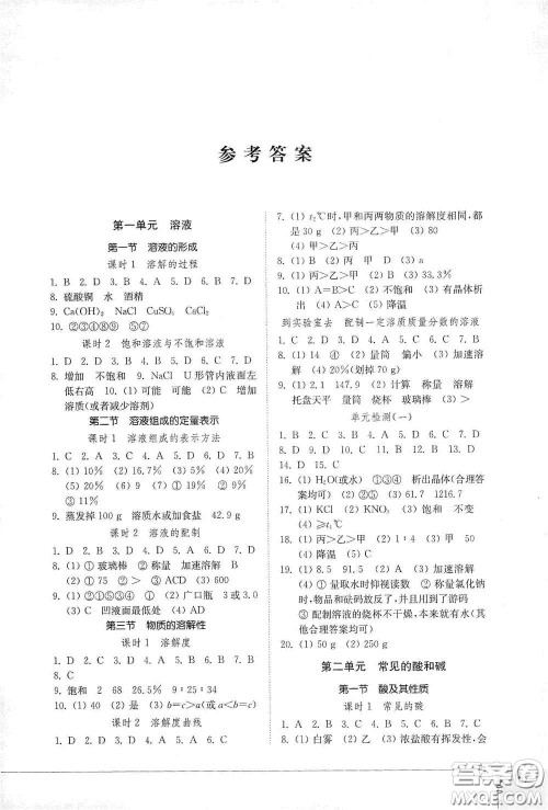 山东教育出版社2021初中同步练习册九年级化学九年级全一册鲁教版五四学制答案