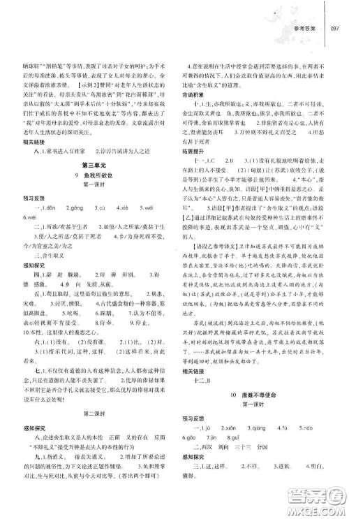 大象出版社2021初中同步练习册九年级语文下册人教版山东专版答案