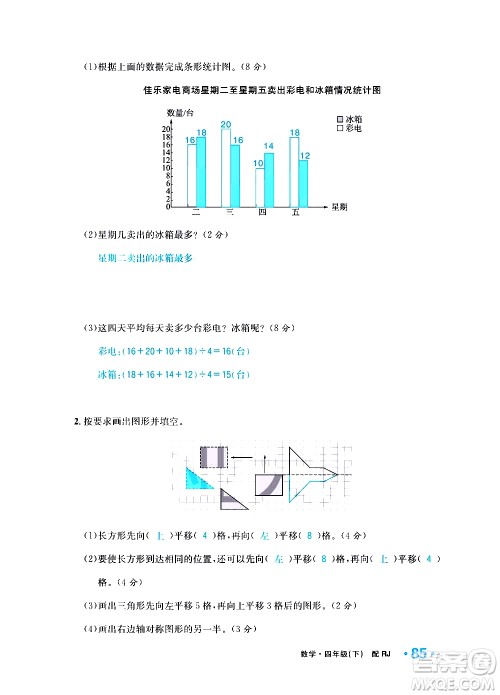 新疆青少年出版社2021小学一课一练课时达标数学四年级下册RJ人教版答案