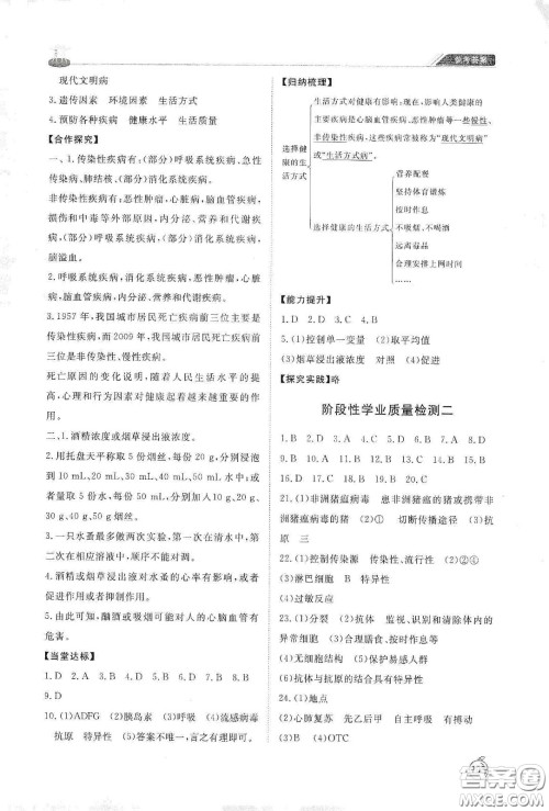 山东友谊出版社2021初中同步练习册七年级生物学下册鲁科版五四学制答案