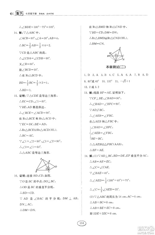 山东科学技术出版社2021初中同步练习册七年级数学下册鲁教版五四学制答案 山东科学技术出版社2021初中同步练习册七年级数学下册鲁教版五四学制答案
