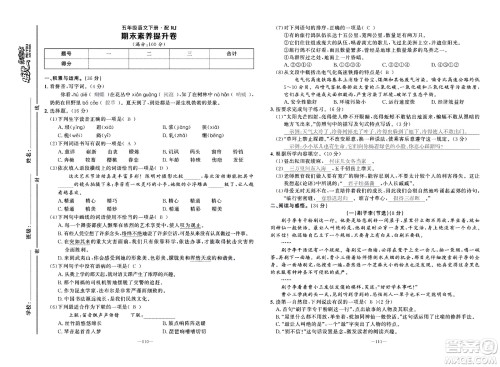 新疆青少年出版社2021小学一课一练课时达标语文五年级下册RJ人教版答案