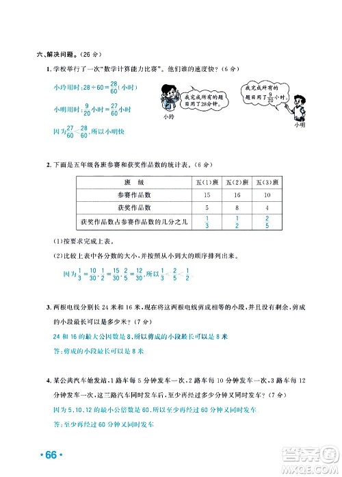 新疆青少年出版社2021小学一课一练课时达标数学五年级下册RJ人教版答案