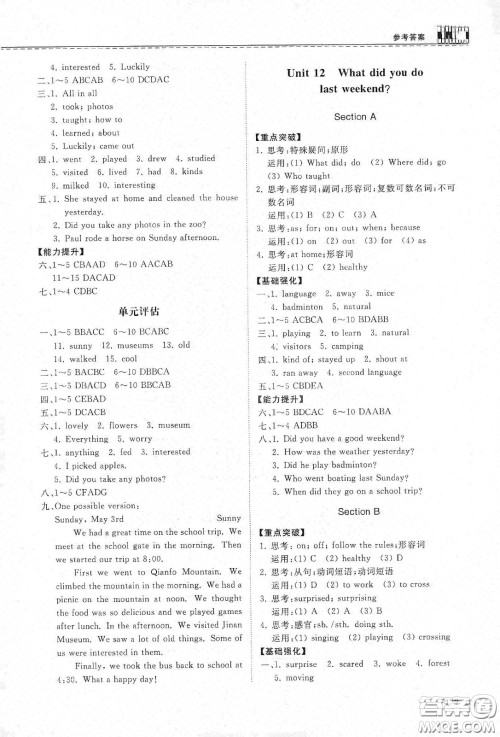 山东科学技术出版社2021初中同步练习册七年级英语下册人教版答案