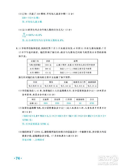 新疆青少年出版社2021小学一课一练课时达标数学六年级下册RJ人教版答案