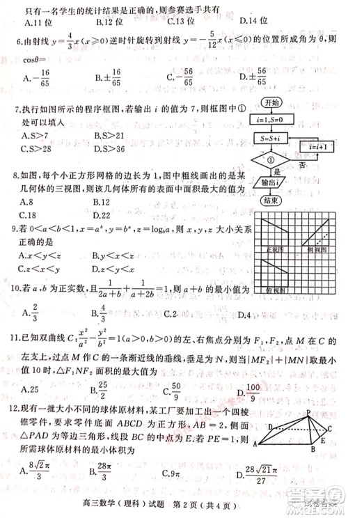 2021年河南省六市高三第二次联合调研检测理科数学试题及答案
