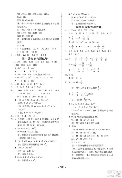 华翰文化2021教与学课时学练测五年级数学下册人教版答案