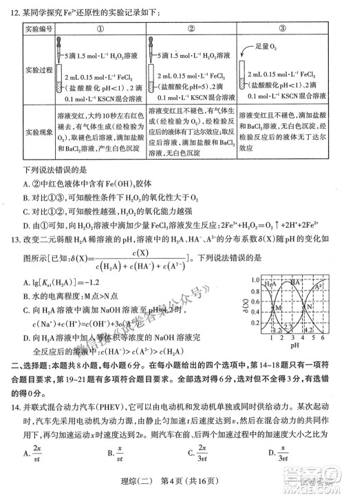 太原市2021年高三年级模拟考试二理科综合试卷及答案 太原市2021年高三年级模拟考试二理科综合试卷及答案