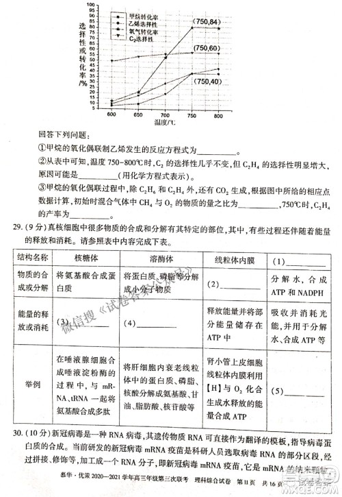 2021年慕华优策高三年级第三次联考理科综合试题及答案 2021年慕华优策高三年级第三次联考理科综合试题及答案