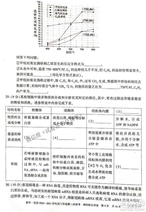 2021年慕华优策高三年级第三次联考理科综合试题及答案