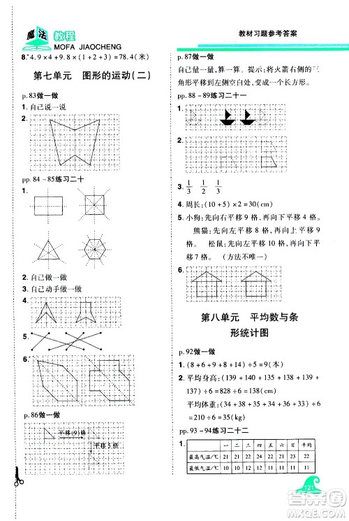 江西美术出版社2021魔法教程数学四年级下册精解版RJ人教版答案