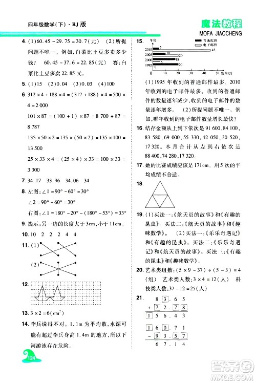 江西美术出版社2021魔法教程数学四年级下册精解版RJ人教版答案 江西美术出版社2021魔法教程数学四年级下册精解版RJ人教版答案