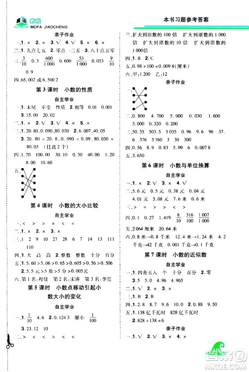 江西美术出版社2021魔法教程数学四年级下册精练版RJ人教版答案