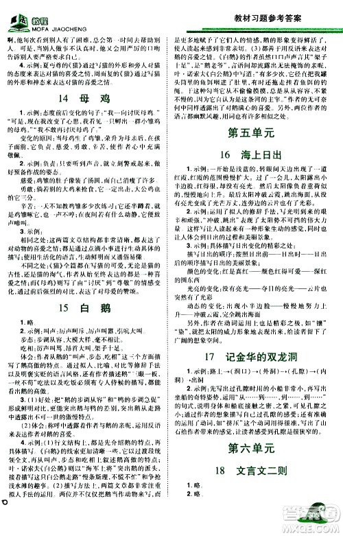 江西美术出版社2021魔法教程语文四年级下册精解版RJ人教版答案 江西美术出版社2021魔法教程语文四年级下册精解版RJ人教版答案
