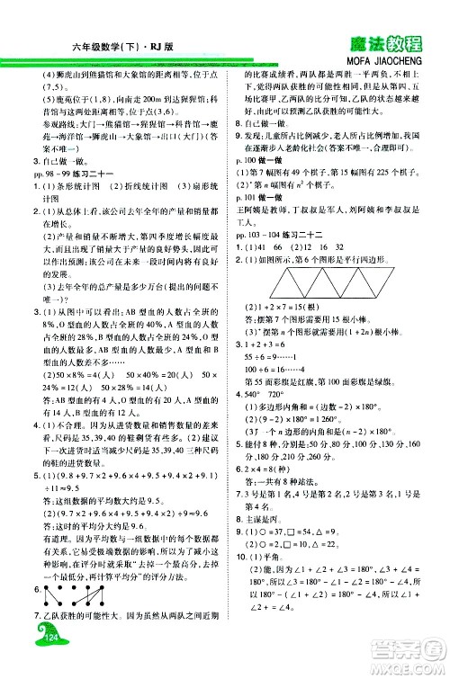 江西美术出版社2021魔法教程数学六年级下册精解版RJ人教版答案