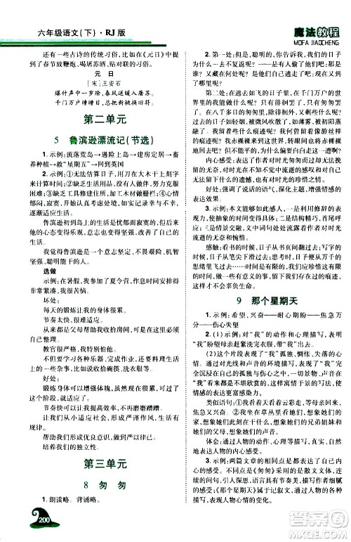 江西美术出版社2021魔法教程语文六年级下册精解版RJ人教版答案 江西美术出版社2021魔法教程语文六年级下册精解版RJ人教版答案