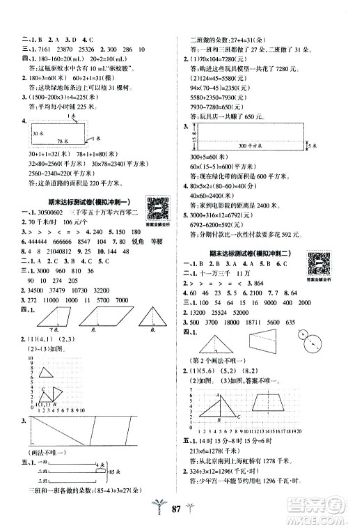 陕西师范大学出版总社有限公司2021小学学霸冲A卷数学四年级下册SJ苏教版答案 陕西师范大学出版总社有限公司2021小学学霸冲A卷数学四年级下册SJ苏教版答案