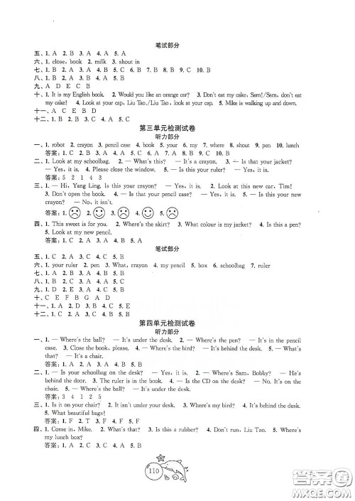 苏州大学出版社2021金钥匙1+1目标检测三年级英语下册国标江苏版答案