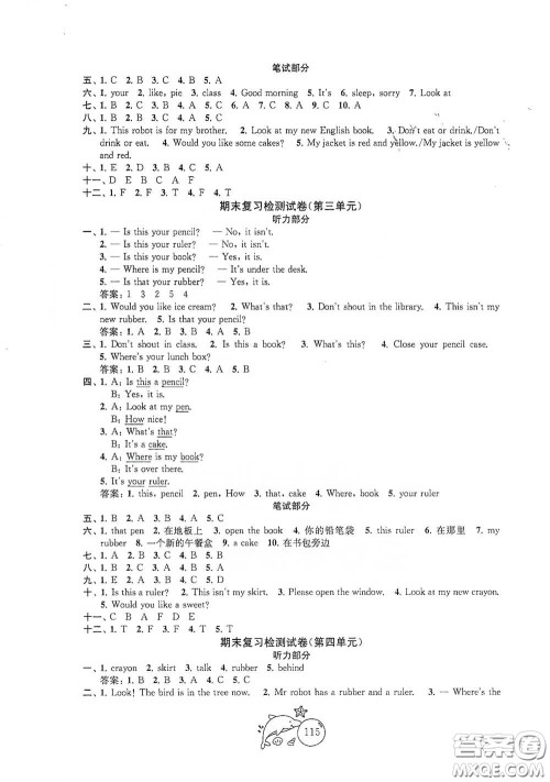 苏州大学出版社2021金钥匙1+1目标检测三年级英语下册国标江苏版答案