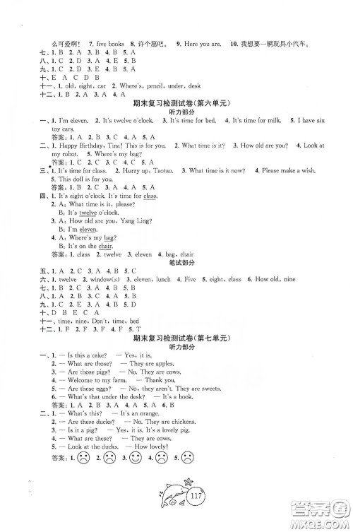 苏州大学出版社2021金钥匙1+1目标检测三年级英语下册国标江苏版答案