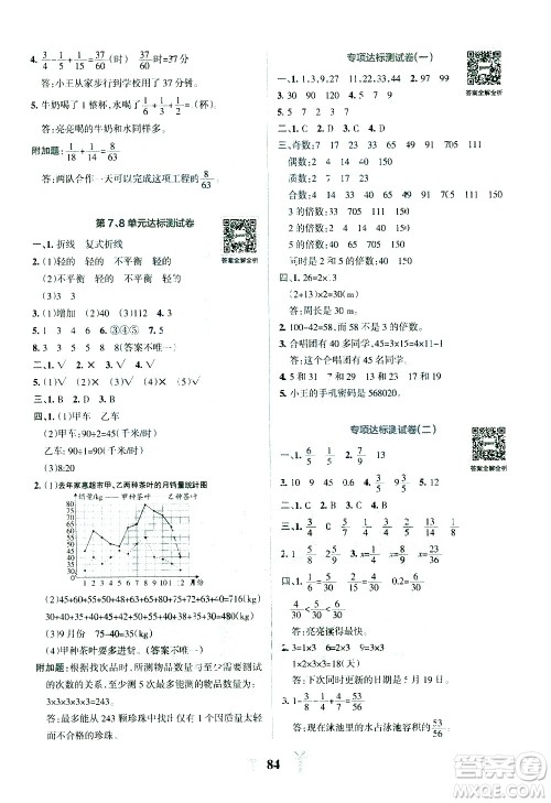 陕西师范大学出版总社有限公司2021小学学霸冲A卷数学五年级下册RJ人教版答案