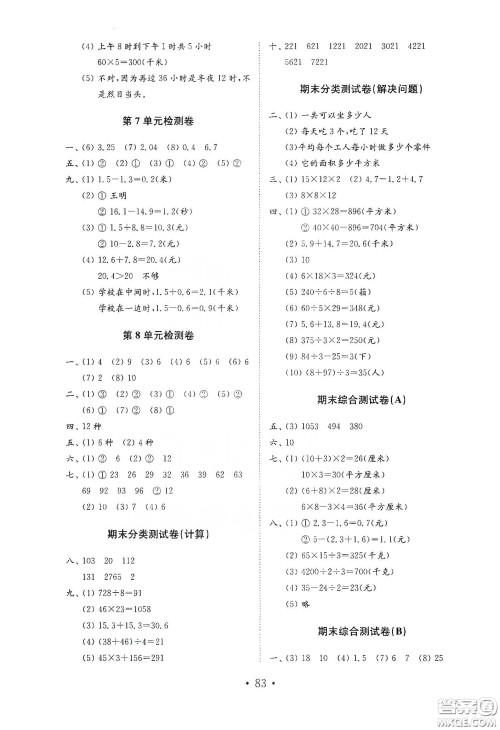 山东教育出版社2021小学数学试卷金钥匙三年级下册人教版答案