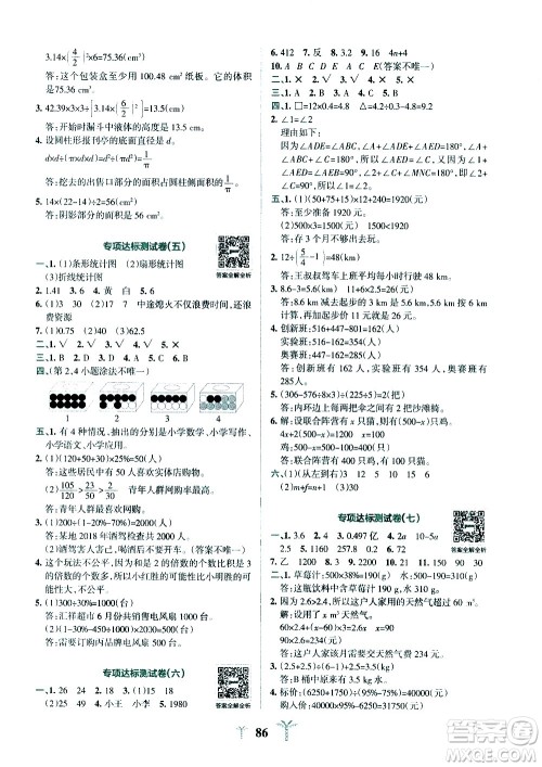 陕西师范大学出版总社有限公司2021小学学霸冲A卷数学六年级下册RJ人教版答案