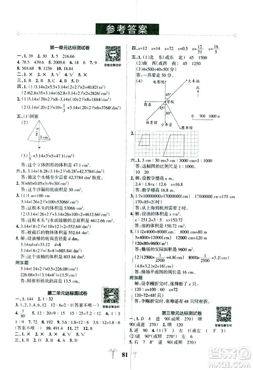 陕西师范大学出版总社有限公司2021小学学霸冲A卷数学六年级下册BS北师大版答案