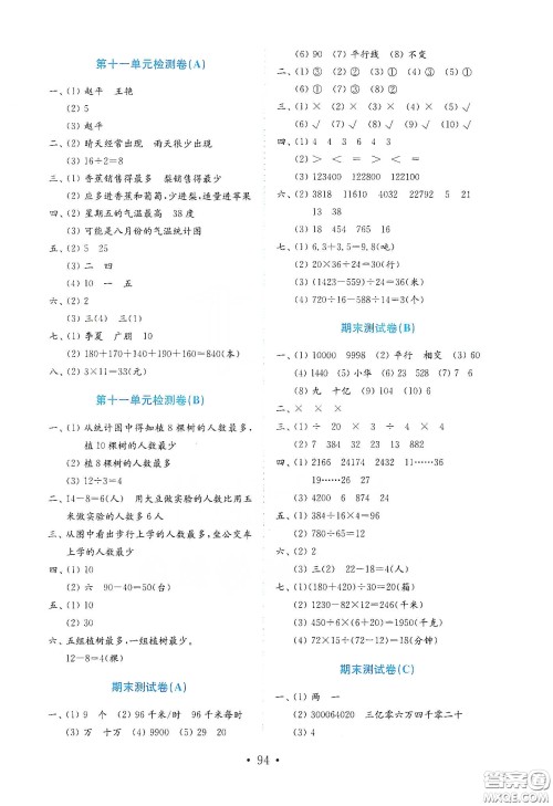 山东教育出版社2021金版小学数学试卷金钥匙三年级下册五四学制答案