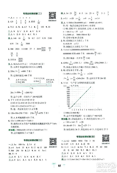 陕西师范大学出版总社有限公司2021小学学霸冲A卷数学六年级下册SJ苏教版答案