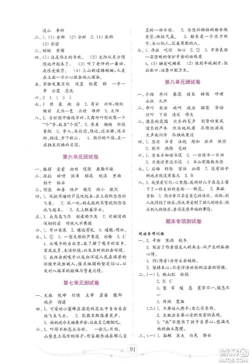 山东教育出版社2021金版小学语文试卷金钥匙四年级下册答案